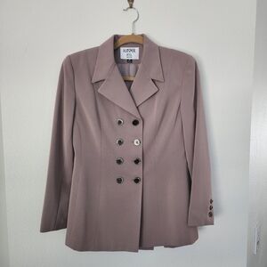 Kasper A.S.L petite,Women's Double-Breasted Blazer and Skirt in Tan.